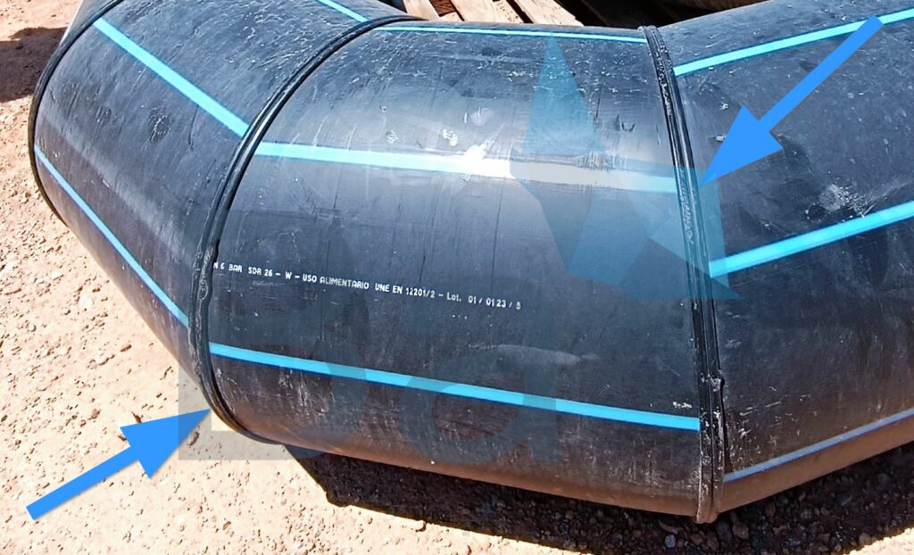 Detail of electrofusion joint on an HDPE elbow